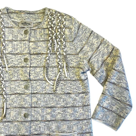 Altra Made in Italy Vintage 80s Marled Knit Fringe Pink Cream Cardigan Sweater M - Picture 7 of 14